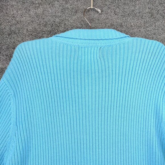The Quacker Factory Sweater Womens Large Blue Full Zip Ribbed Knit Short Sleeve - Picture 3 of 12
